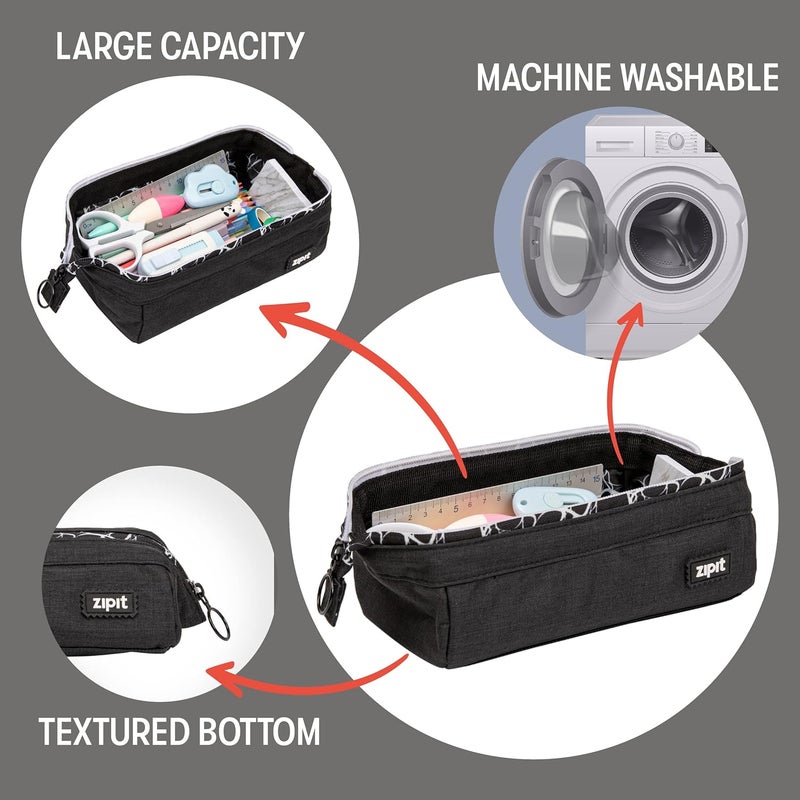 Zipit Lenny Pencil Case, Large Capacity Zipper Pouch for School, Stationery Bag for Teen Girls Boys and Adults, Black - Image 3